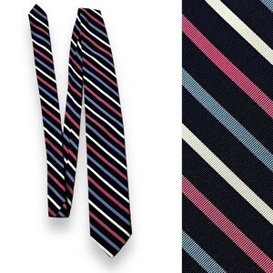 Breuer Silk Cotton Tie Navy Pink White Stripes Preppy Academia Classic